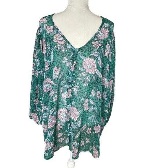 Torrid Women’s Chiffon Lurex Floral Print Plus Size 3X Button-Up Green - Picture 5 of 12